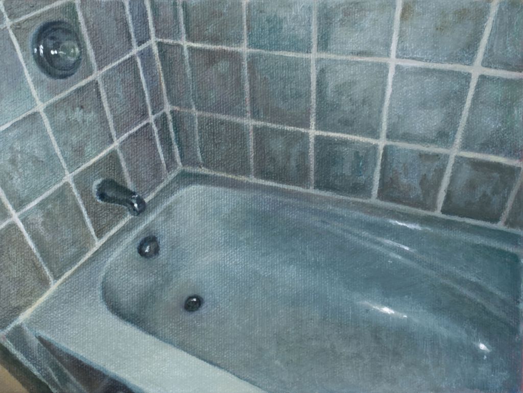 Bath, 2025, oil on canvas 8 x 6