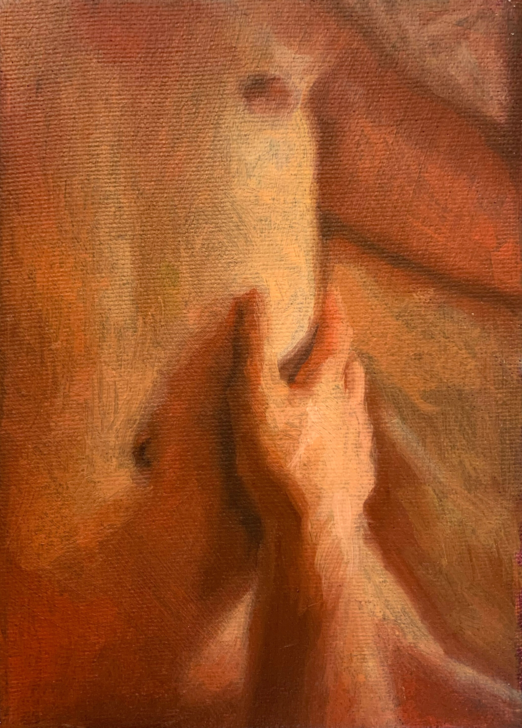 Orange Screen 10 Hours, 2024, Oil on canvas, 5" x 8"