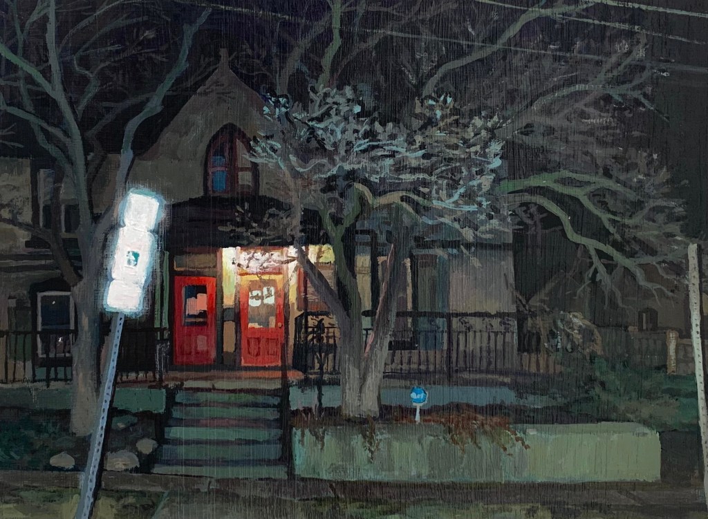 Grant Street (Sign 1), 2025, Acrylic on wood panel, 12" x 9"